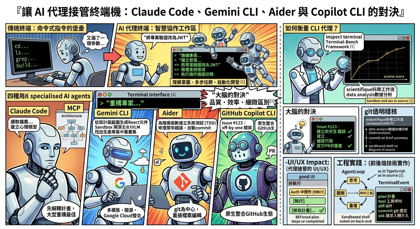 讓 AI 代理接管終端機:Claude Code、Gemini CLI、Aider 與 Copilot CLI 的對決