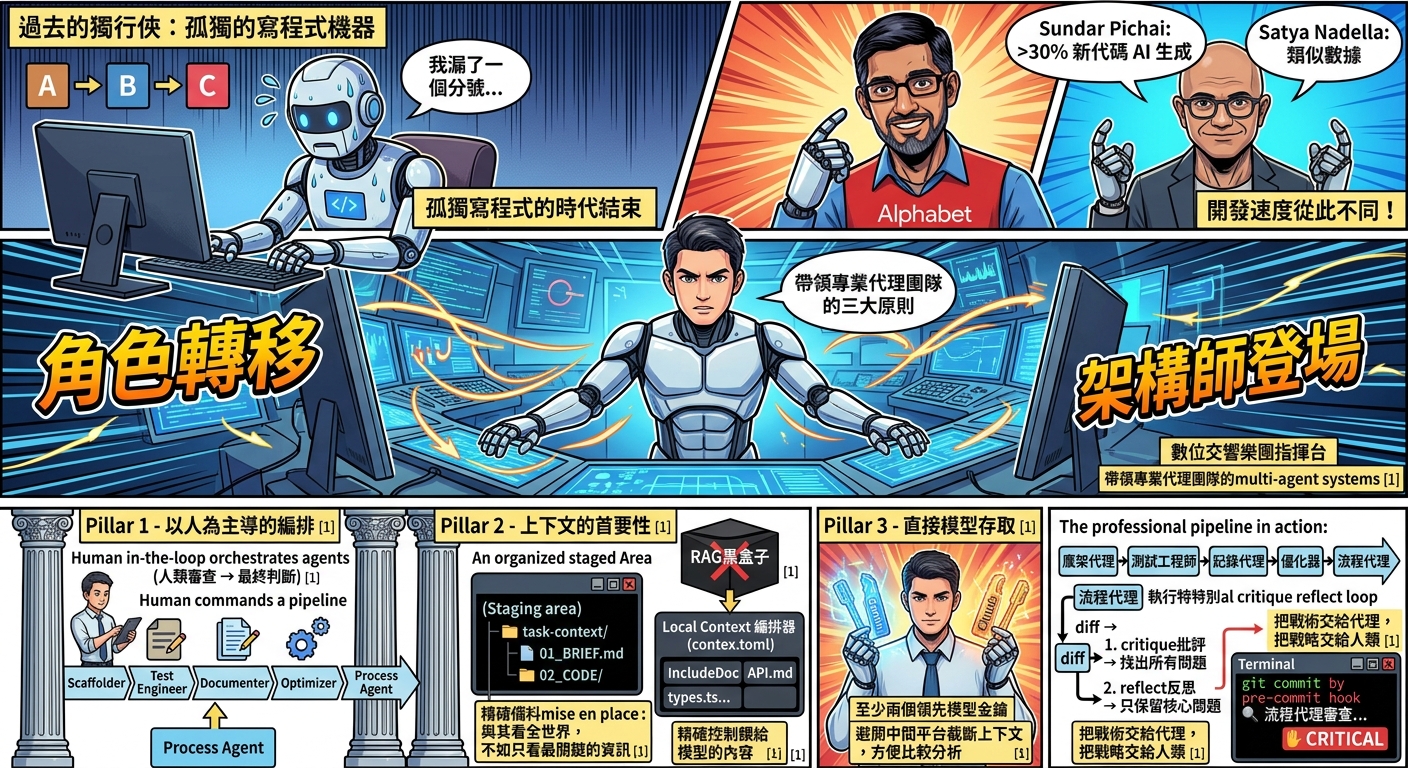 從寫程式機器進化為 AI 代理架構師：帶領專業代理團隊的三大原則