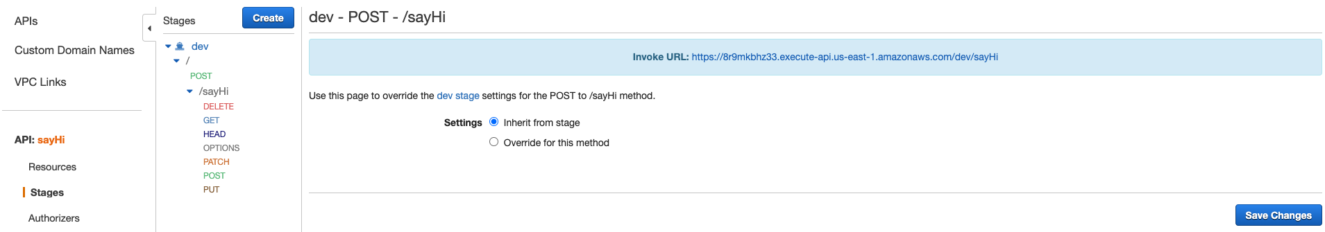 RESTful API sayHi Invoke URL