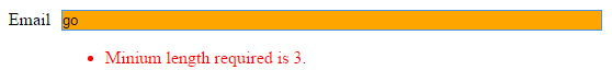 Angular.js Form Example 表單練習 - 若欄位內容少於最小長度，則背景顏色變成橘色