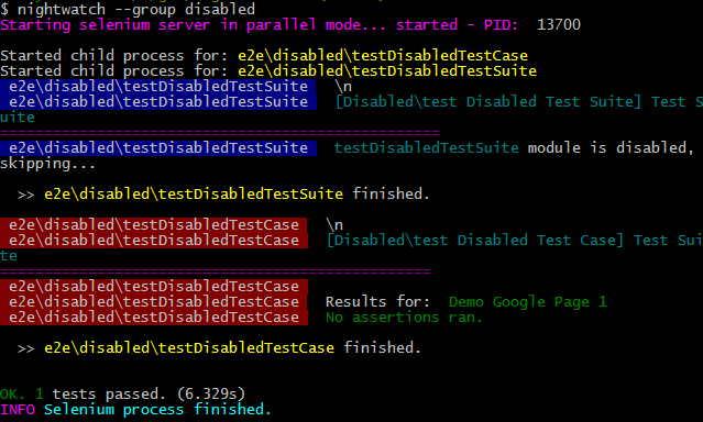 Nightwatch Disable Tests