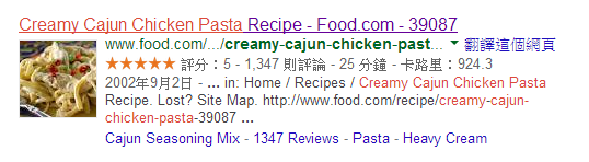 搜尋結果, rich snippets, creamy cajun chicken pasta